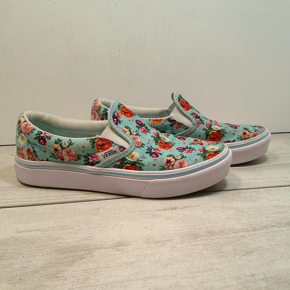 Vans Girls Garden Floral Comfycush Blue Classic Slip-on Size 2.5 - Picture 7 of 12